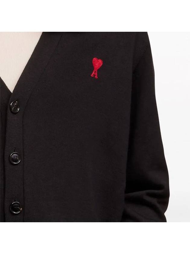 Red Heart Logo Merino Wool Cardigan Black - AMI - BALAAN 6