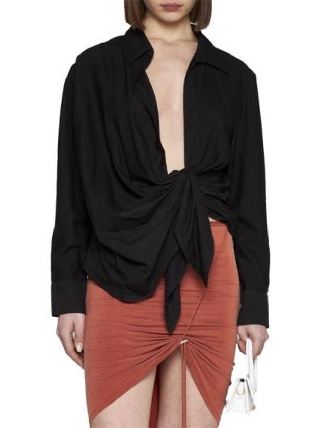 Le Chemise Bahia Tied Sash Shirt Black - JACQUEMUS - BALAAN 7