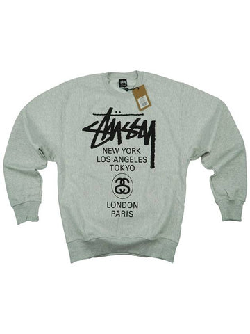 Italian Origin Top Wear World Tour Crew Neck Ash Heather 2023 Sweatshirt 3913792 - STUSSY - BALAAN 1