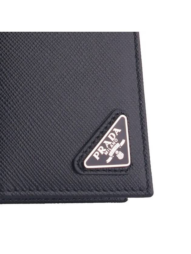 Saffiano Triangular Logo Flap Card Wallet Black - PRADA - BALAAN 4