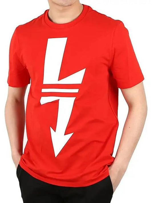 Men's Big Lightning Short Sleeve T-Shirt Red PBJT478A - NEIL BARRETT - BALAAN 2