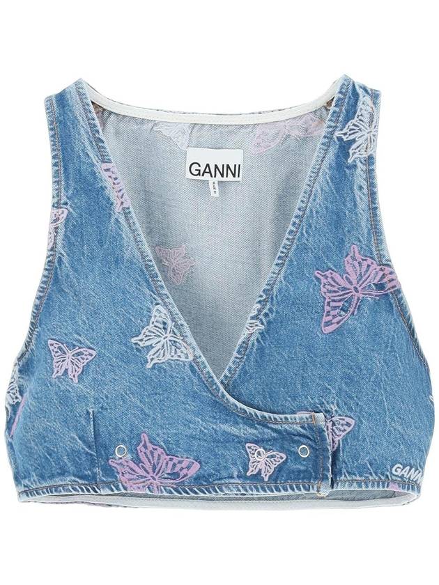 23 ss butterfly denim crop top J1180 630 B0230269608 - GANNI - BALAAN 1