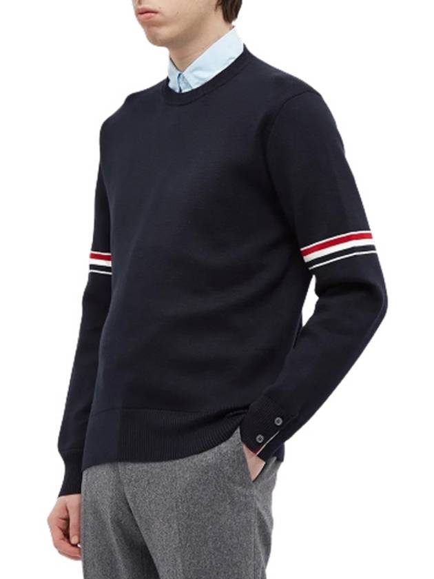 Men's Milan Stitch Armband Crew Neck Knit Top Navy - THOM BROWNE - BALAAN 5