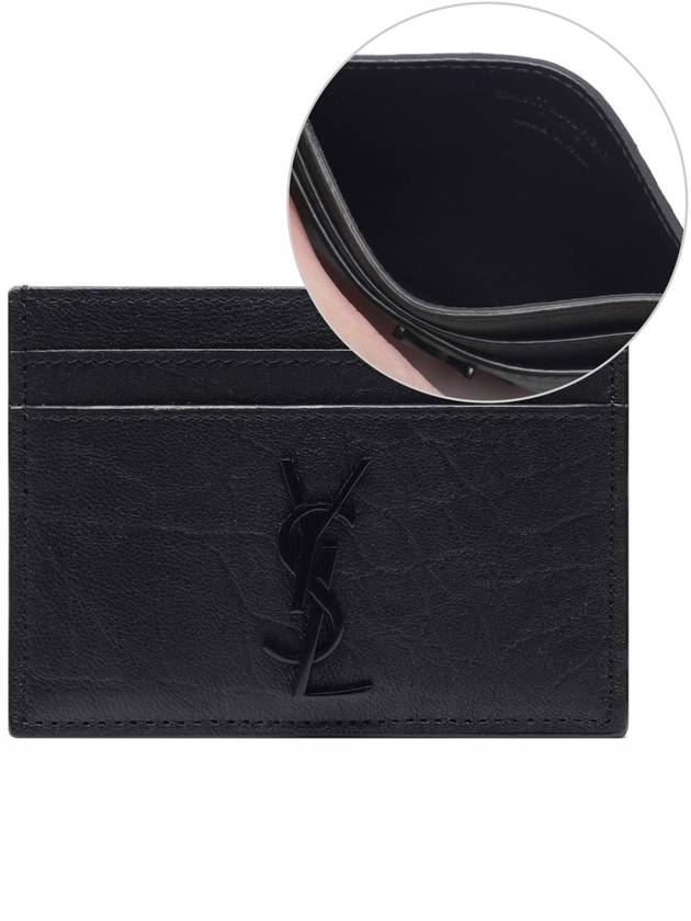 Monogram Crocodile Leather Card Wallet Black - SAINT LAURENT - BALAAN 3