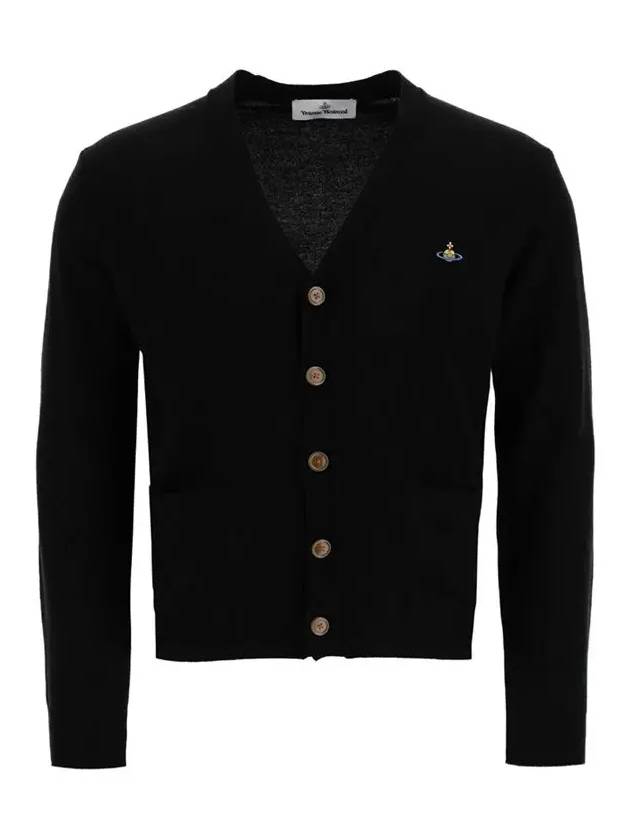 Logo Embroided Button Wool Cardigan Black - VIVIENNE WESTWOOD - BALAAN 3