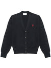 Red Heart Logo Merino Wool Cardigan Black - AMI - BALAAN 2