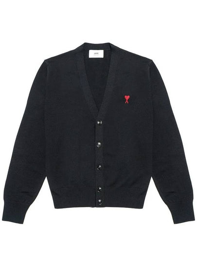 Red Heart Logo Merino Wool Cardigan Black - AMI - BALAAN 2