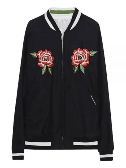 Embroidered French Reversible Bomber Jacket Black - KENZO - BALAAN.