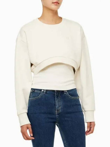 Jeans 2 In 1 Crew Neck Sweatshirt Ivory - CALVIN KLEIN - BALAAN 1