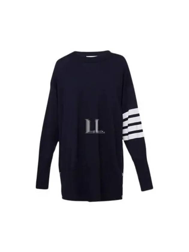 4 Bar Crew Neck Merino Wool Pullover Knit Top Navy - THOM BROWNE - BALAAN 2