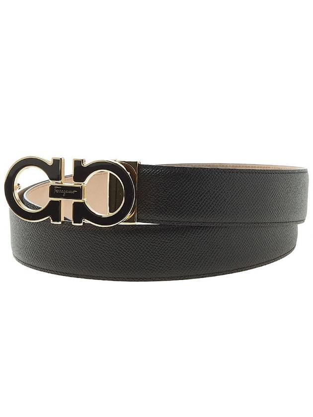 Gancini Metal Logo Leather Belt Black - SALVATORE FERRAGAMO - BALAAN 3