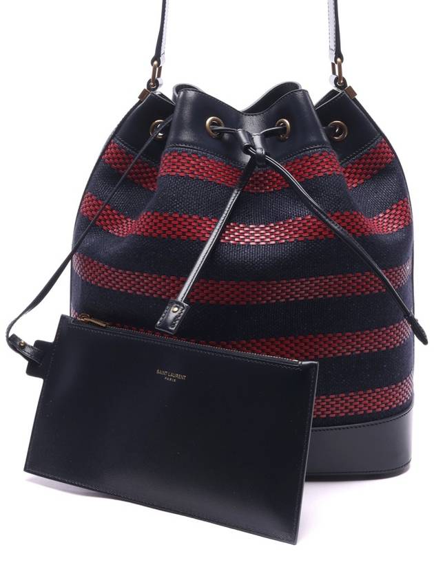 Canvas Braided Leather Bucket Bag Marine - SAINT LAURENT - BALAAN 2