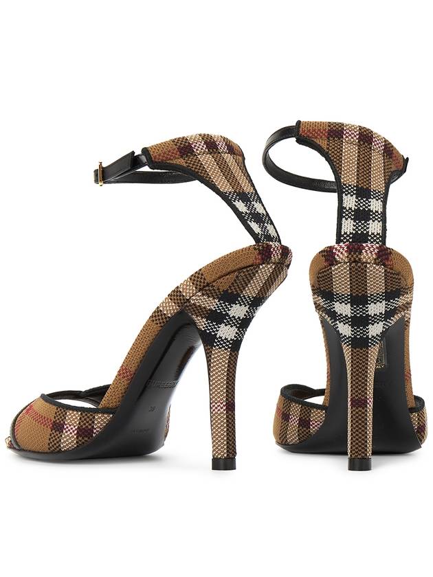 Checked Stiletto Sandal Heels Dark Birch Brown - BURBERRY - BALAAN.