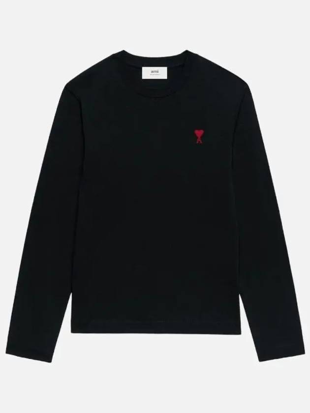 Chain Stitch Heart Logo Long Sleeve T-Shirt Black - AMI - BALAAN 3