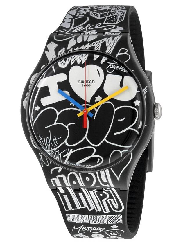 Swatch Originals Love Wall Black and White Dial Black and White Silicone Watch SUOB125 - SWATCH - BALAAN 1