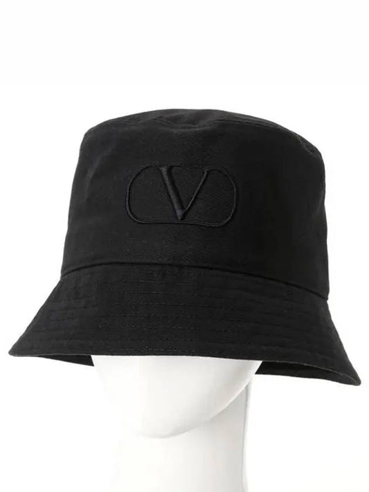 Embroidered V Logo Signature Bucket Hat Black - VALENTINO - BALAAN 2