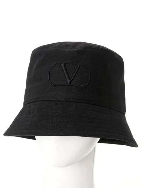 Embroidered V Logo Signature Bucket Hat Black - VALENTINO - BALAAN.