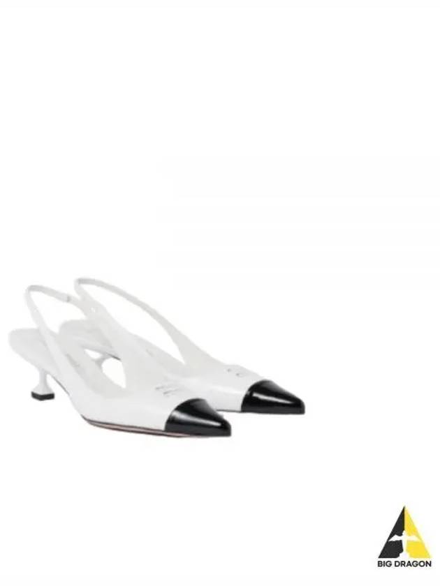 Logo Patent Leather Slingback Heels White Black - MIU MIU - BALAAN 2