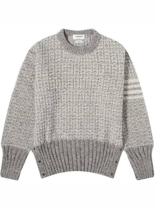 4 Bar Stripe Melange Effect Wool Knit Top Grey - THOM BROWNE - BALAAN 2
