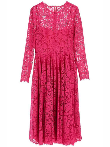 shocking pink floral lace midi dress - DOLCE&GABBANA - BALAAN 1