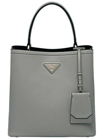 Pannier Saffiano Leather Medium Tote Bag Grey - PRADA - BALAAN 1