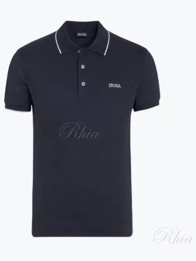 Embroidered Logo Cotton Short Sleeve Polo Shirt Navy - ERMENEGILDO ZEGNA - BALAAN 2