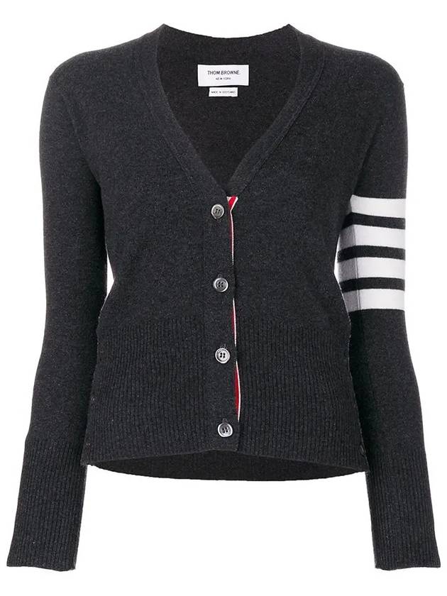 4-Bar V-Neck Cashmere Cardigan Dark Grey - THOM BROWNE - BALAAN 5