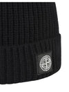 Logo Patch Rib Wool Beanie Black - STONE ISLAND - BALAAN 3