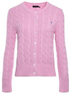 Women's Embroidered Logo Pony Cable Cardigan Pink - POLO RALPH LAUREN - BALAAN 2