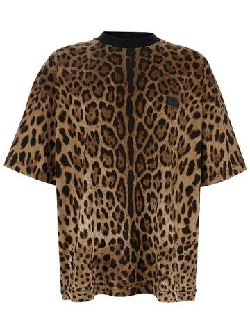 Brown T-Shirt With All-Over Leopard Motif In Cotton Man - DOLCE&GABBANA - BALAAN 1