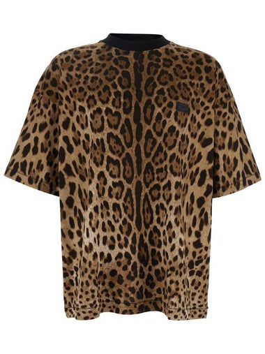 Brown T-Shirt With All-Over Leopard Motif In Cotton Man - DOLCE&GABBANA - BALAAN 1