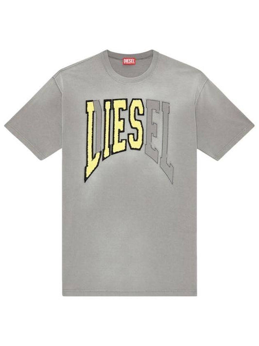 T Wash N Oversized T-Shirt Rise Logo Gray - DIESEL - BALAAN