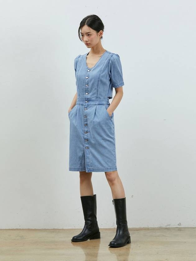 Denim back slit mini dress blue - RYUL+WAI: - BALAAN 1
