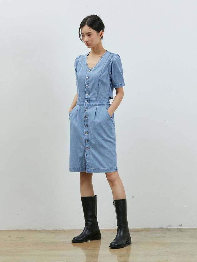 Denim Back Slit Mini Dress Blue - RYUL+WAI: - BALAAN 1