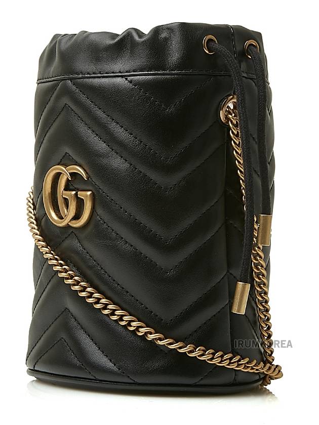 GG Marmont Gold Chain Mini Bucket Bag Black - GUCCI - BALAAN 3