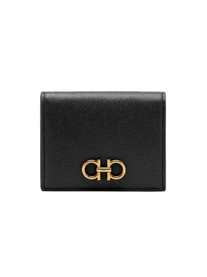 Gancini Compact Half Wallet Black - SALVATORE FERRAGAMO - BALAAN 2