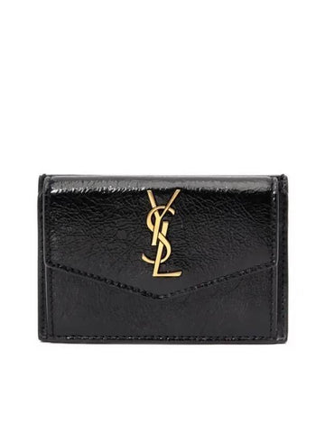 Logo Monogram Calfskin Card Wallet Black - SAINT LAURENT - BALAAN 1