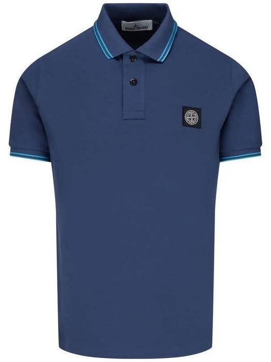 Men's Two Line Wappen Patch Cotton Short Sleeve Polo Shirt Dark Blue - STONE ISLAND - BALAAN 1