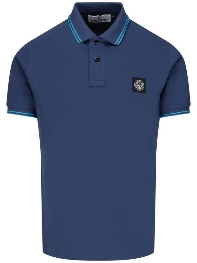 Men's Two Line Wappen Patch Cotton Short Sleeve Polo Shirt Dark Blue - STONE ISLAND - BALAAN 1