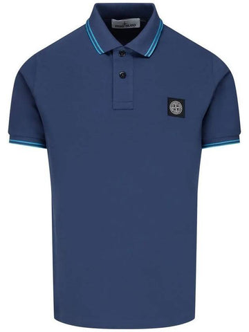 Men's Two Line Wappen Patch Cotton Short Sleeve Polo Shirt Dark Blue - STONE ISLAND - BALAAN 1