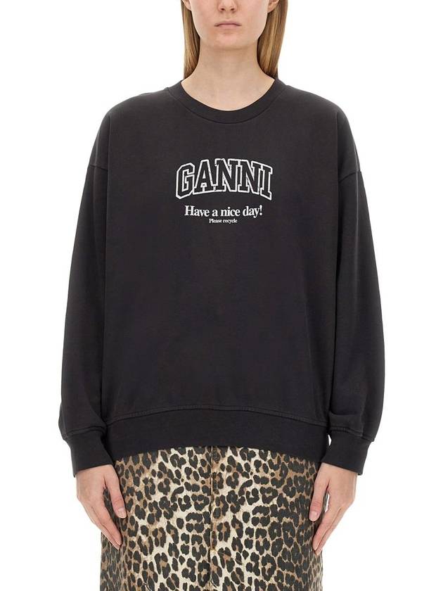 Isoli Oversized Cotton Sweatshirt Black - GANNI - BALAAN 2