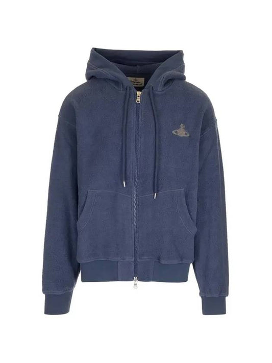 of Logo Organic Cotton Hooded Zip-Up Patrol Blue - VIVIENNE WESTWOOD - BALAAN.