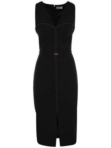 Crepe bustier dress with contrasting topstitching - ELISABETTA FRANCHI - BALAAN 1