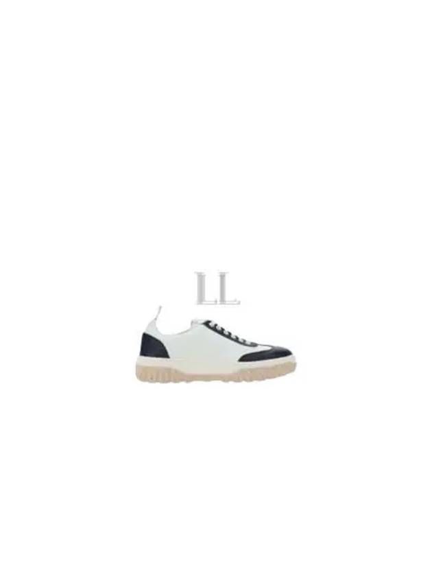 Calf Suede Cable Knit Low Top Sneakers White Navy - THOM BROWNE - BALAAN 2