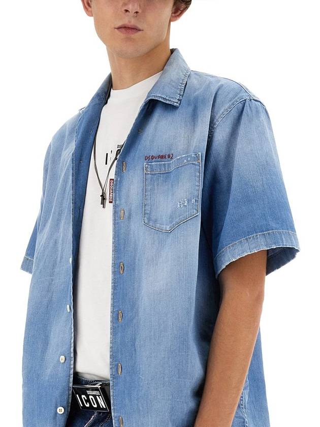 Pocket Denim Cotton Short Sleeve Shirt Blue - DSQUARED2 - BALAAN 5