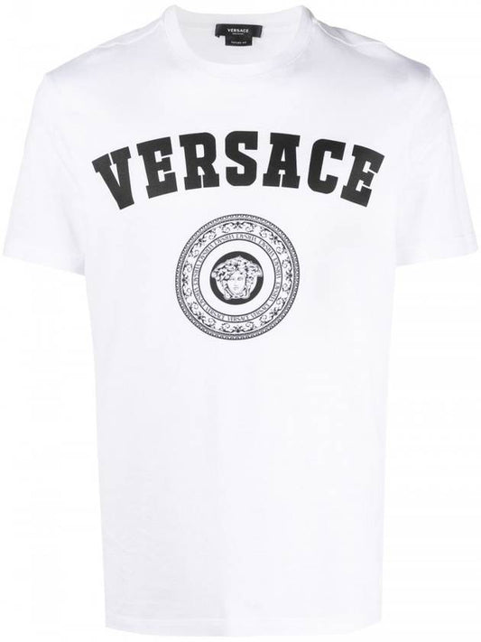 Logo Print Short Sleeve T-Shirt White - VERSACE - BALAAN 1