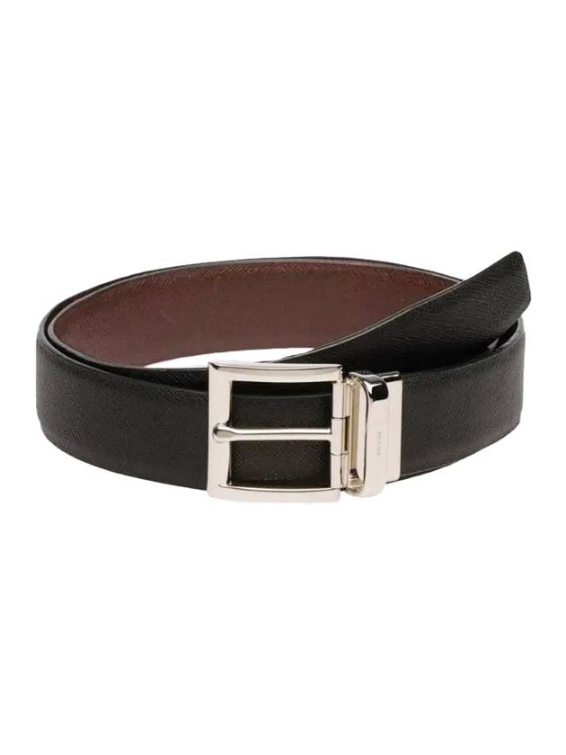 Two-Tone Reversible Saffiano Belt Black Brown - PRADA - BALAAN 1