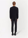 Embroidered Logo Wool Cashmere Crew Neck Knit Top Black - PRADA - BALAAN 5