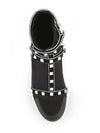 Suede Leather Strap Rockstud Knit High-Top Sneakers Black - VALENTINO - BALAAN 6