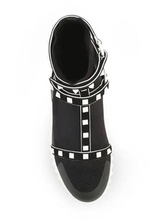 Suede Leather Strap Rockstud Knit High-Top Sneakers Black - VALENTINO - BALAAN 6